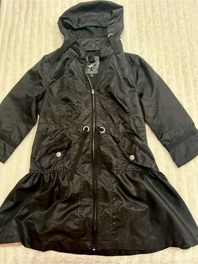 Womens Black Hooded Raincoat Jacket